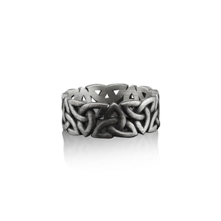 Viking Knot Handmade Sterling Silver Men Band Ring, Viking Knot Wedding Ring, Fashionnable Valknut Wedding Band, Norse Mythology Men's Gift