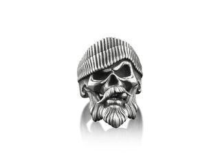 Skull with Cigar Mens Ring in Silver, Oxidized Biker Ring For Husband in Silver, Cool Punk Ring For Boyfriend, Male Ring in Gothic Style