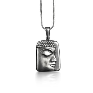 Buddha Spiritual Necklace for Men in Silver, Oxidized Buddhist Necklace For Best Friend, Meditation Necklace For him, Necklace For Mama