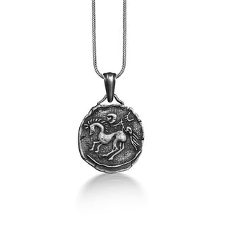Ancient Greek Coin Necklace in Silver, Ancient Coin Pendant For Best Friend, Oxidized Greek Mythology Necklace For Dad, Rome Necklace