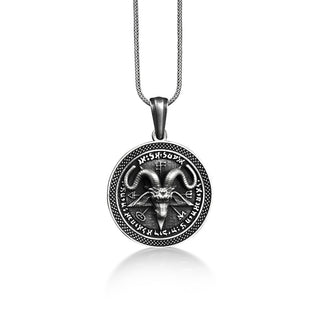 Goat Head on Pentagram Coin Necklace in Silver, Talisman Necklace For Pagan, Pentacle Necklace For Boyfriend, Occult Necklace For Husband