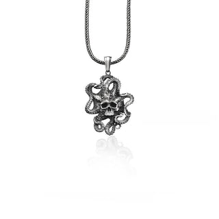Ocopus Necklace For Men in Sterling Silver, Sailor Octopus Mens Pendant, Octopus Pirate Mens Gift Necklace, Neckalce For Men's