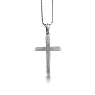 Crucifix cross necklace for men, Sterling silver mens floral cross pendant with Jesus, Christian necklace for boyfriend