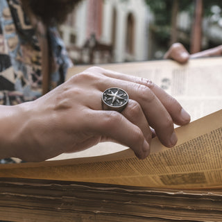 Compass Handmade Sterling Silver Men Signet Ring, Traveler Silver Engraved Ring, Compass Silver Men Jewelry, Minimalist Ring, Ring For Men