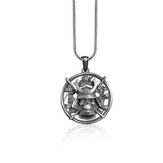 Sakura Samurai Necklace, Silver Dead Samurai Necklace, Swords Jewelry, Japanese Pendant, Sterling Silver Oxidized Trendy Boyfriend Necklace