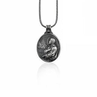 Jesus neckalce for men in silver, Silver Christian pendant, Personalized Jesus charm pendant, Religious jewelry for men, Pray for us pendant