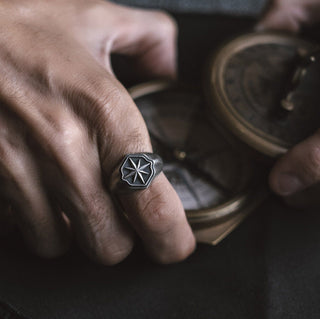Compass Handmade Sterling Silver Men Signet Ring, Compass Silver Men Jewelry, Sailor Ring, Traveler Silver Engraved Ring, Minimalist Ring
