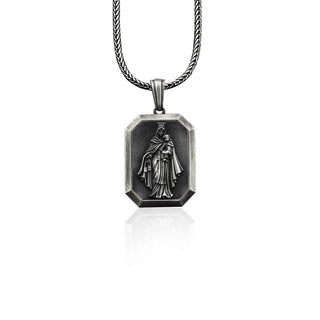 Personalized Religious Virgen Del Carmen Silver Men's Necklace, Virgin Mary Man Pendant, Personalized Christian Unisex Silver Gift Necklace