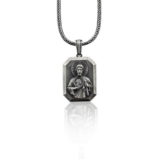 Personalized Saint Jude Silver Men's Necklace, Saint Jude Necklace, Religious Silver St Jude Pendant, Christian Personalized Unisex Necklace