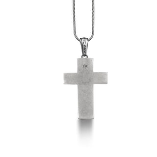 Engraved Jesus in Cross Necklace, Unique Mens Faith Necklace in Sterling Silver, Christian Cross Pendant Necklace For Dad, Religious Jewelry
