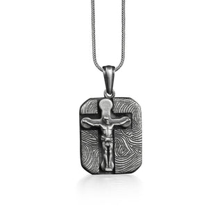 Crucifix Cross Intaglio Necklace in Silver, Jesus Crucifixion Religious Necklace For Dad, Spiritual Necklace For Christian, Faith Necklace