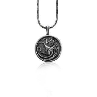 3 Headed Dragon Silver Handmade Necklace, Balerion, Meraxes and Vhagar Silver Pendant, Aegons Dragon Pendant, Targaryans Dragons Necklace