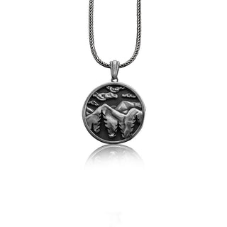 Black Forest Mountain Silver Necklace, Wild Life Engraved Handmade Silver Necklace, Climbers Necklace, Travel Necklace, Adventure Gift, Berg