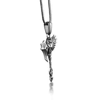 Viking axe sterling silver pendant necklace for men, Unique mens battle axe necklace in gothic style, Boyfriend necklace