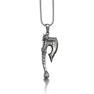 Viking Throwing Axe Necklace For Men, Oxidized Nordic Axe Necklace with Skull, Pagan Necklace in Silver, Norse Necklace in Gothic Style