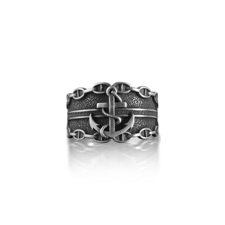 Anchor Signet Ring For Men , Handmade Sailor Anchor Ring, Oxidized Captain Anchor Ring, Anchor with Ropes, 925k Sterling Silver Ring for Men