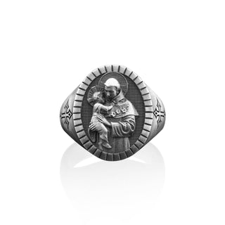 Handmade Saint Anthony Signet Ring for Men in Sterling Silver, Christian Saint Signet Ring, Protection Ring, Family Ring, Christian Men Gift