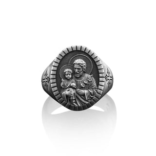 Handmade Saint Joseph Signet Ring for Men , Christian Saint Ring in Sterling Silver, Religious Family Ring, Christian Men Gift, Gift For Men