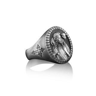 Jesus The Good Shepherd Sterling Silver Signet Rings For Men, Oxidized Shepherd Jesus Ring, Family Ring, Christian Men Gift, Gift For Men