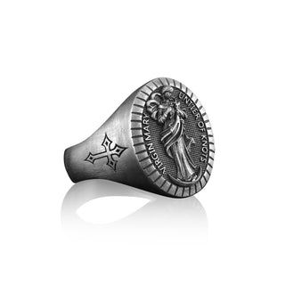 Virgin Mary Untier of Knots Ring Fpr Mens in Sterling Silver, Uniter Knatos Man Signet Ring, Family Ring, Christian Men Gift, Gift For Men