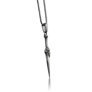 Medieval sword mens necklace in sterling silver, Oxidized strength necklace for boyfriend, Cool male necklace for dad