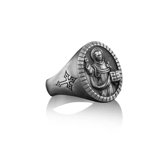 Handmade Saint Dominic Ring Signet Ring For Men's in Sterling Silver, Religious Mens Gift Ring, Christian Signet Ring, Catholic  Gift Ring