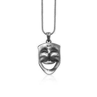 Comedy Mask Necklace, Sterling Silver Drama Mask Charm Pendant, Happy Face Mask Necklace, Gift for girlfriend, Theater Mask Pendant for Men