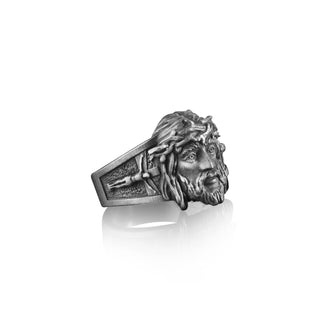 Jesus Christ Face Signet Ring for Men, Jesus Anillo Rostro Ring, Religious Ring, Catholic Ring, Christian Ring Men, Sterling Silver Ring