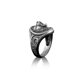Handmade Bear Sterling Silver Men's Signet Ring, Viking Boho 925 Silver Man Ring, Scandinavian Roaring Majestic Bear Rings, Gift For Him