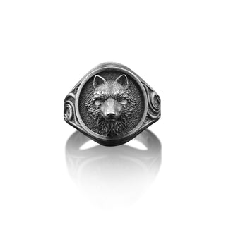 Handmade Wolf Sterling Silver Men's Signet Ring, Wild Wolf Boho 925 Silver Man Ring, Alpha Majestic Wolf Men Rings, Jewelry Gift For Mens