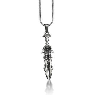 Gothic sword necklace with ram skull, Cyberpunk mens silver necklace for husband, Futuristic necklace for boyfriend