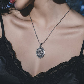 Gorgon medusa medal pendant necklace in silver, Personalized greek mythology necklace for girlfriend, Fantasy necklace