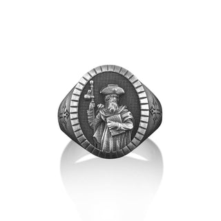 Sterling Silver Saint Jacob Signet Ring for Men, Religious Family Jewelry, Christian Signet Rings, Family Ring, Christian Men Gift
