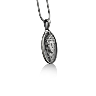 Medusa head oval medal necklace in silver, Personalized greek mythology pendant necklace, Custom name necklace for mama