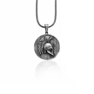 Leonidas helmet and shield pendant necklace for men sterling silver, Greek mythology warrior necklace, Engraved necklace