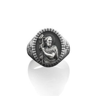 Saint John the Baptist Signet Men Ring, Sterling Silver Saint John Ring, Family Ring, Christian Men Gift, Gift For Men, Religious Jewelry