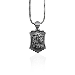 Men Shield Medusa Necklace, Unisex Silver Gorgon Medusa Pendant, Silver Oxidized Jewelry, Men Silver Accessory Gift, Greek Medusa Necklace