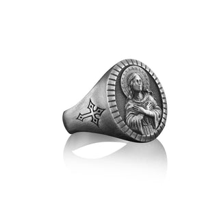 Immaculate conception virgin mary mens signet ring in 925 silver, Mother mary signet ring for men, Religious ring
