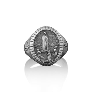 Our Lady of Fatima Men Ring, Virgin Mary Fatima Christian Ring, Silver Virgin Mary Ring, Fatima Men Ring, Religious Christian Men Gift Rings