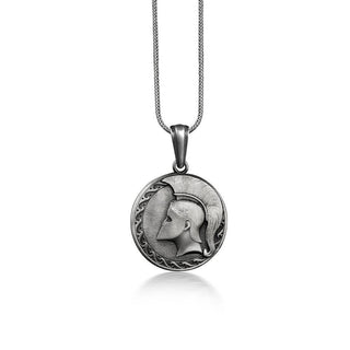 Corinthian Warrior Necklace For Men, Spartan Coin Necklace in Sterling Silver, Ancient Greek Necklace For Boyfriend, Occult Necklace For Dad