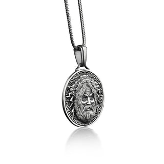 Zeus sky and lightning god pendant necklace for men in silver, Greek mythology necklace for boyfriend, Engraved necklace