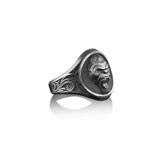 925 Silver Gorilla Ape Men's Ring, Handmade Boho Signet Wild Ape Ring, Sterling Silver Angry Gorilla Ring, King Kong Man Ring, Gift For Mens
