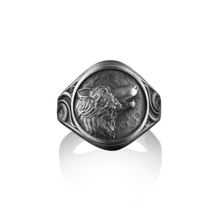 Howling Fenrir Wolf Signet Ring For Men in Sterling Silver, Handmade Wolf Biker Men Ring, Wolf Jewelry, Jewelry Ring For Men, Husband Gift