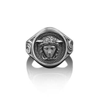 Greek Medusa 925 Silver Handmade Men's Ring, Medusa Sterling Silver Men's Signet Ring, Mythology Gorgon Medusa Boho Ring, Gift For Him / Her