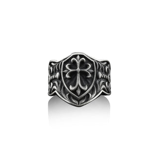 Crusader Shield Handmade Sterling Silver Men Ring, Christian Cross Shield Silver Ring, Crusader Shield Silver Men Jewelry, Ring For Men