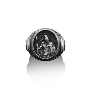 Silver Spartan Mens Ring, Spartan Shield Silver Man Ring, Greek Spartan Men Ring, Leonidas Silver Rings, Warrior Men Ring, Husband Gift Ring