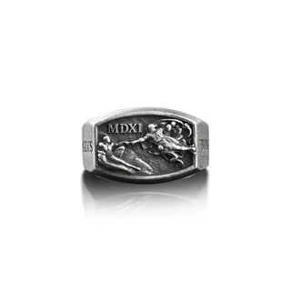 The Creation of Adam Michelangelo Ring, Renaissance Art Spiritual Mens Ring in Silver, Pinky Signet Ring For Men, One Of A Kind Faith Ring
