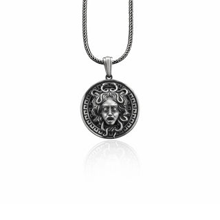Gorgon Medusa Handmade Sterling Silver Men Charm Necklace, Medusa Jewelry, Greek Mythology Pendant, Minimalist Necklace, Mythology Necklace