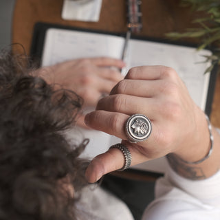 Alexander The Great Handmade Sterling Silver Signet Ring, Greek Mythology Signet Man Ring, Alexander The Great Men Jewelry, Ring For Men