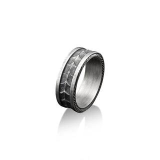 Dragon Style Handmade Sterling Silver Men Band Ring, Elegant Men Silver Wedding Ring, Stackable Biker Ring, Mythology Ring, Anniversary Gift